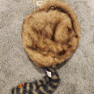 Faux raccoon fur frontier hat dog toy crinkle material and squeaker squeaky toy